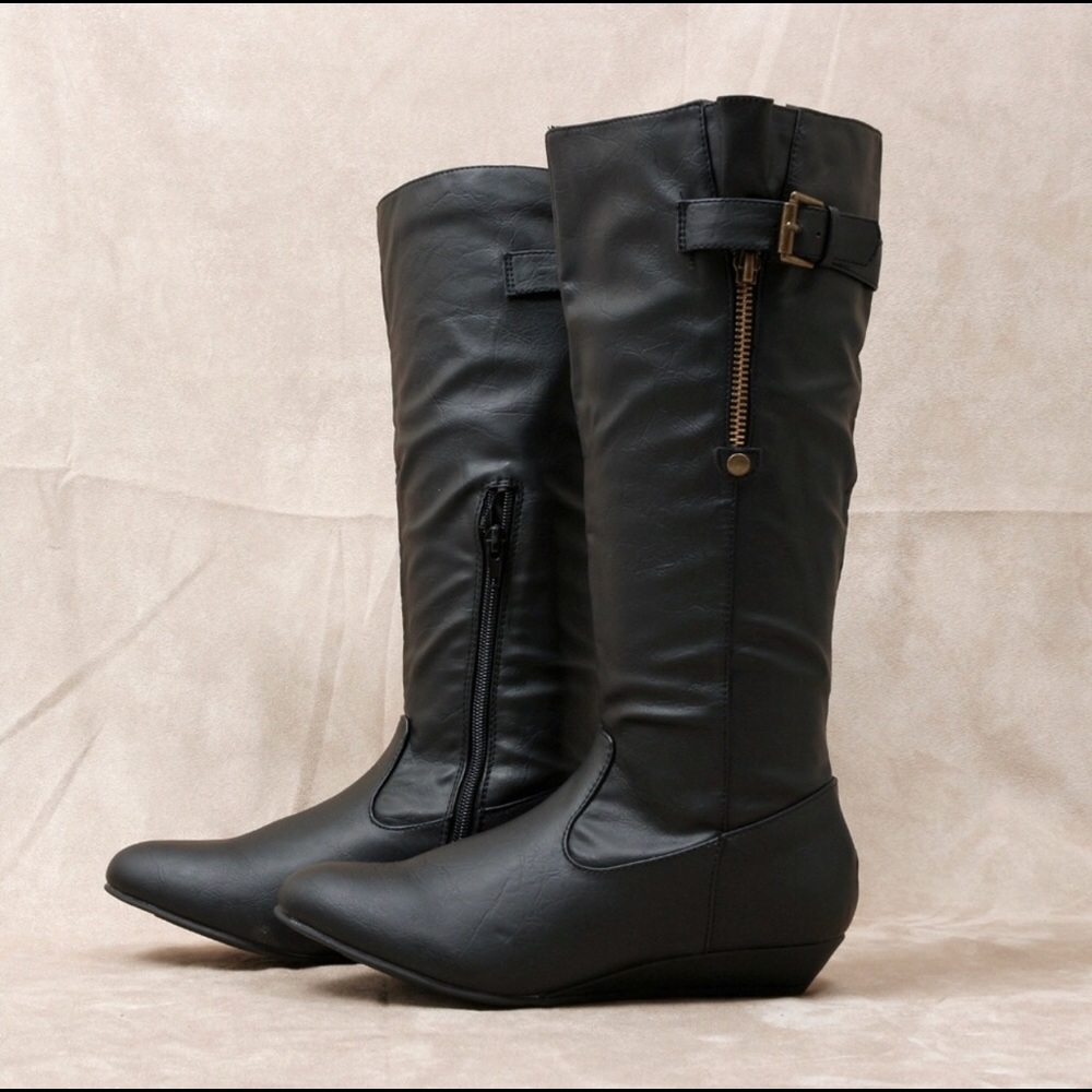 Black low wedge mid-calf boot Nesha 92